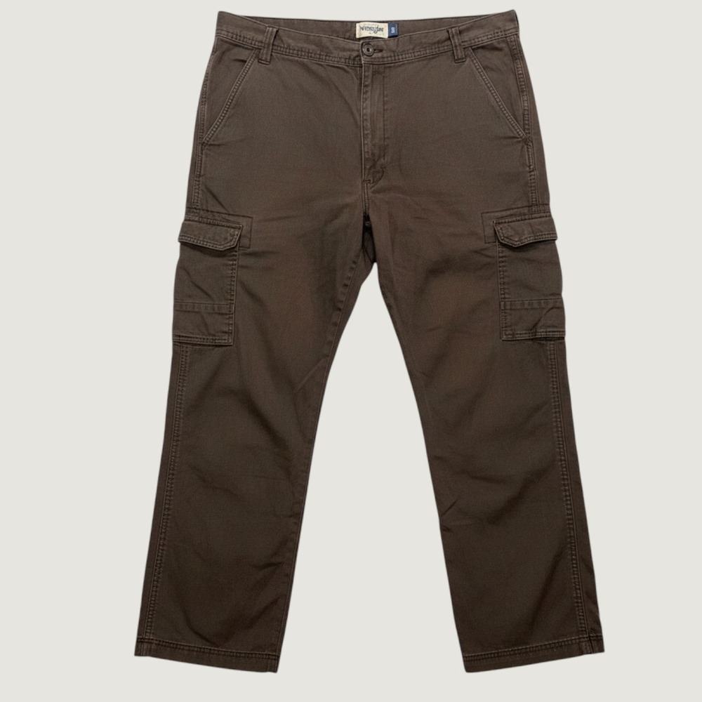 Wrangler Cargo Pants Mens 40x30 Brown Cotton Twill Straight Leg Workwear Utility